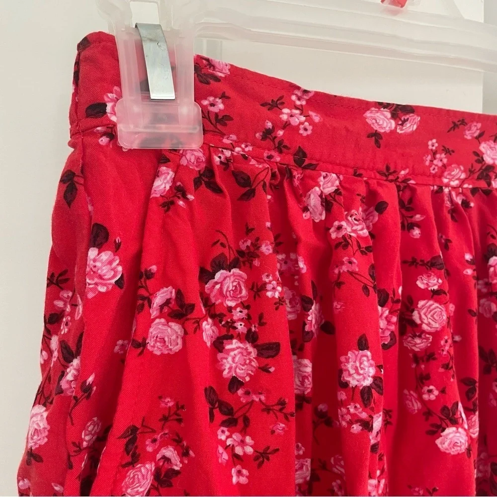 Old Navy Floral Rayon Midi Skirt Pockets Red Pink Size SP